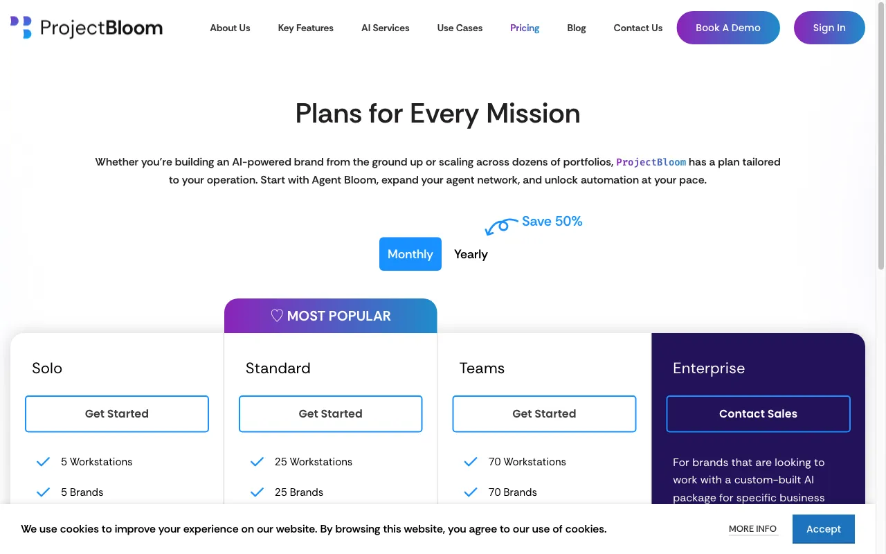 ProjectBloom — pricing page