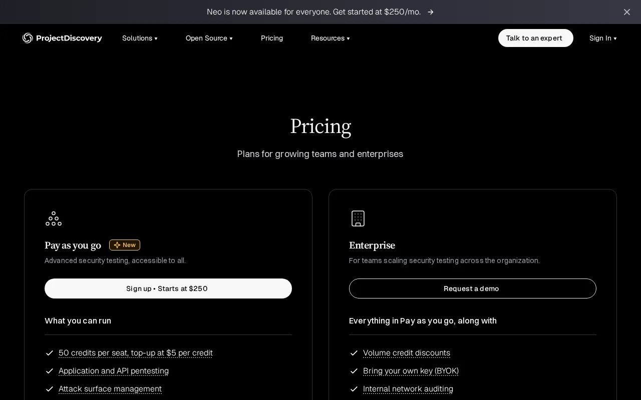 ProjectDiscovery — pricing page