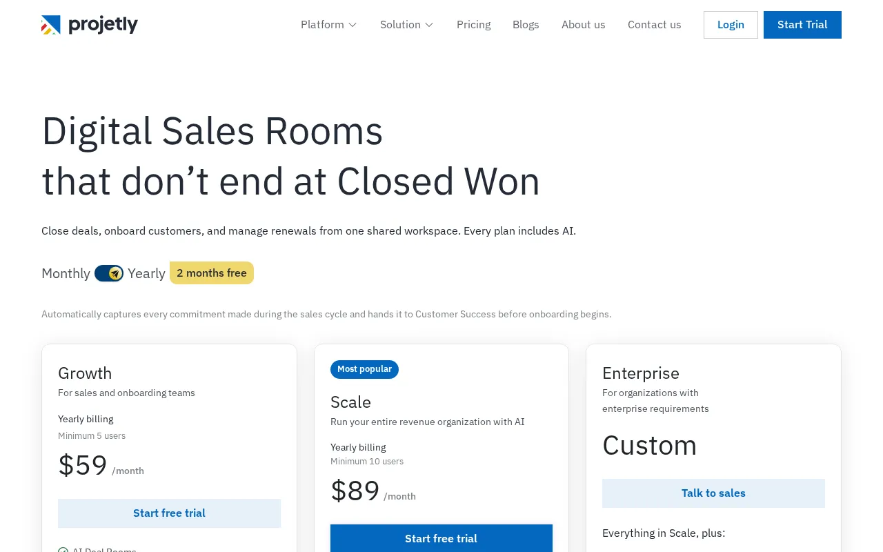 Projetly — pricing page