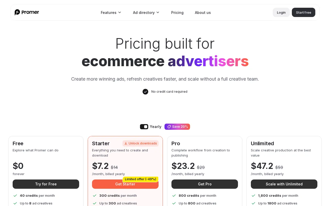 Promer AI — pricing page