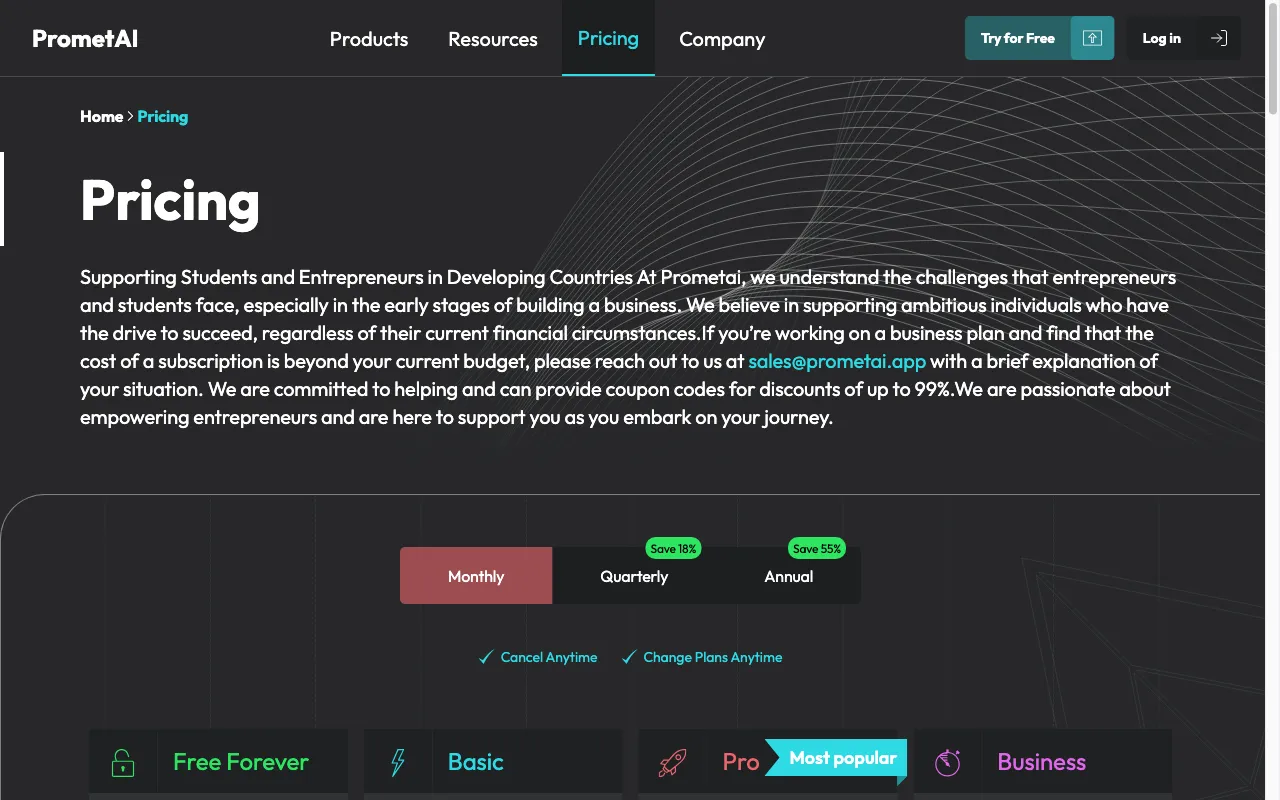 PrometAI — pricing page