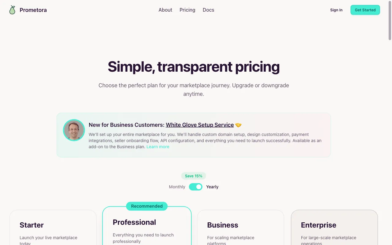 Prometora — pricing page