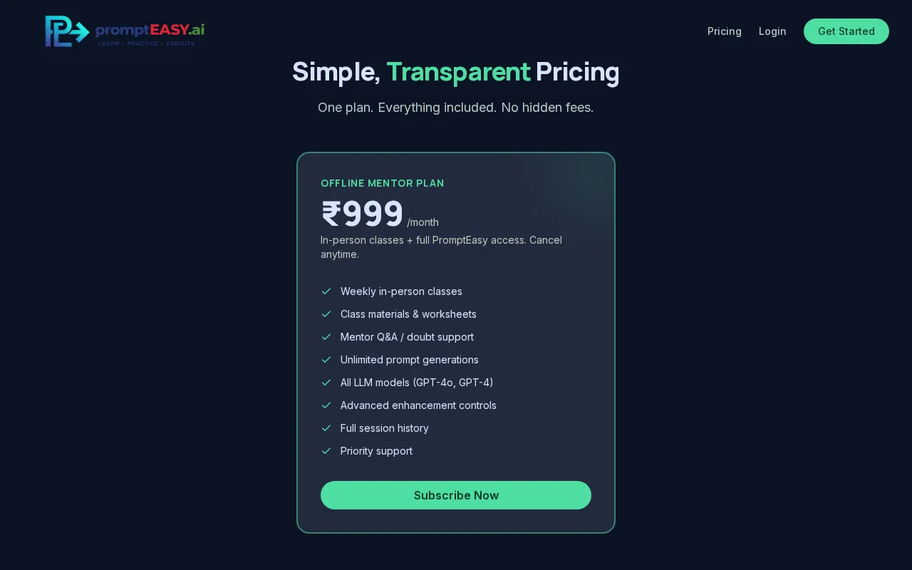 Prompt EASY — pricing page
