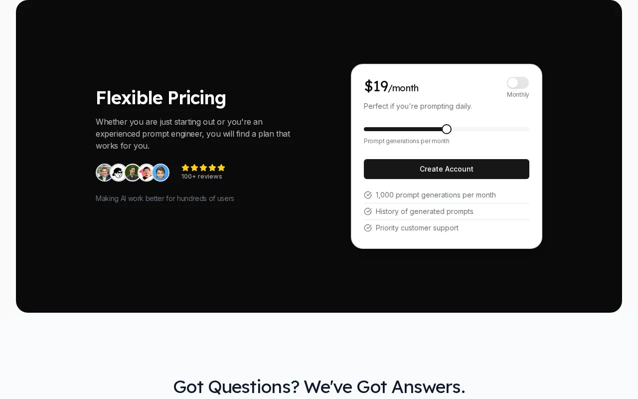 Prompt Engine — pricing page