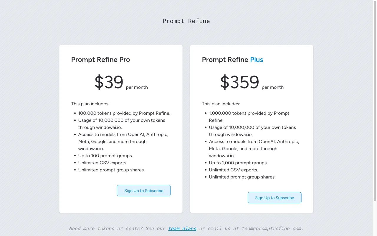 Prompt Refine — pricing page