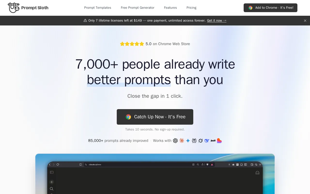 Prompt Sloth Write Better AI Prompts — preview screenshot
