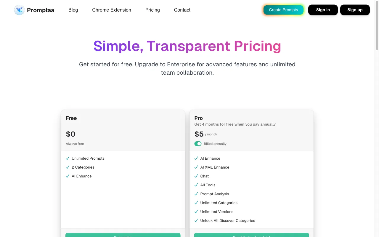 Promptaa — pricing page