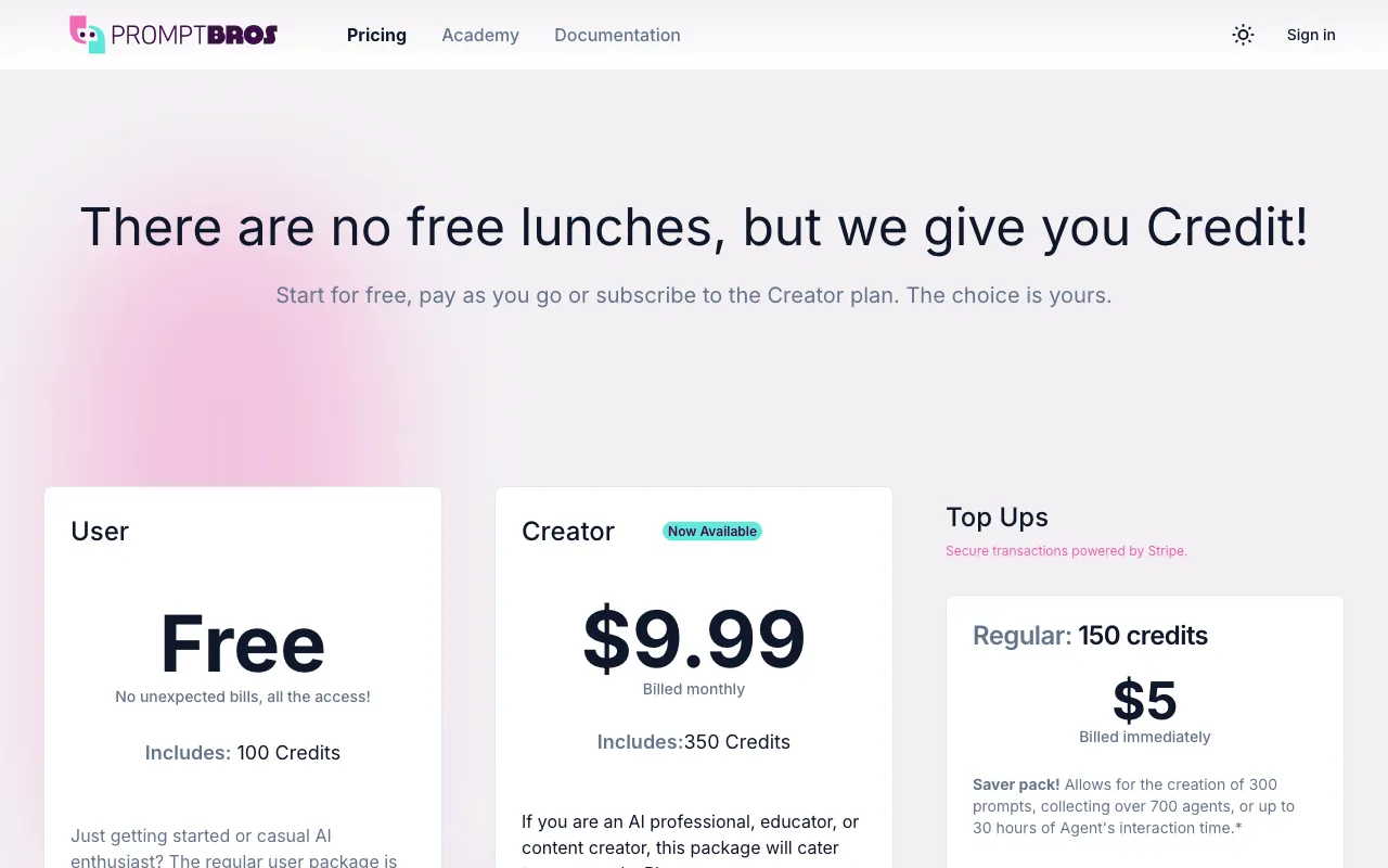 PromptBros — pricing page