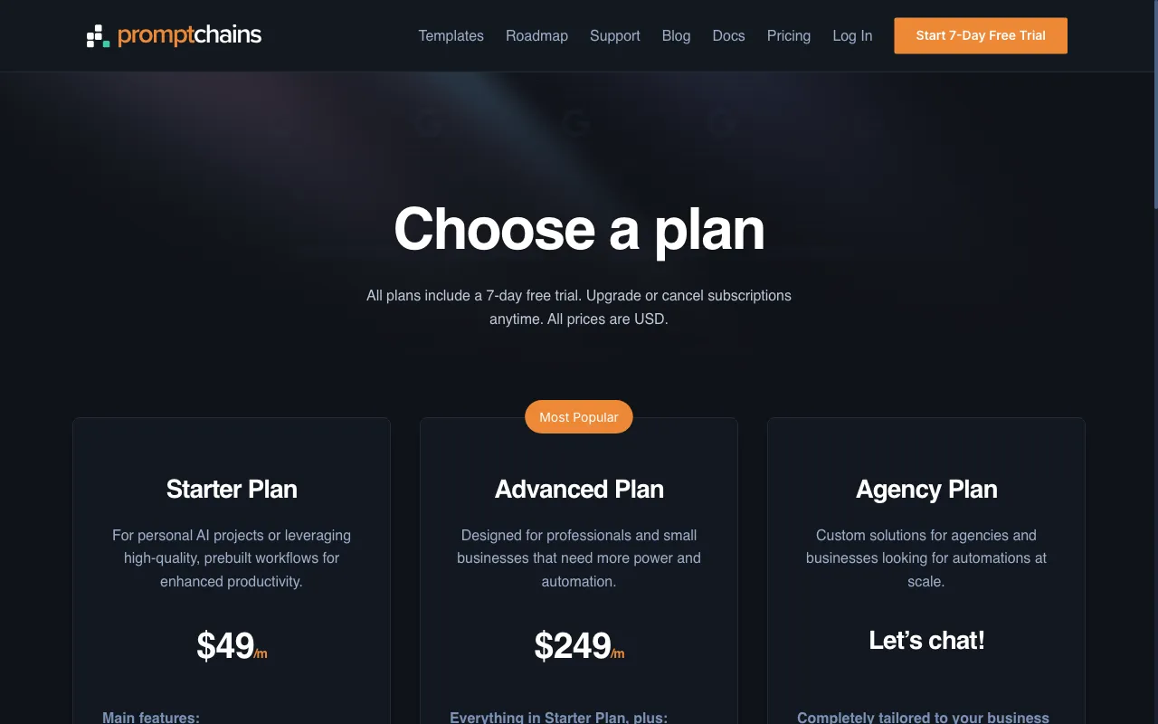 Promptchains — pricing page