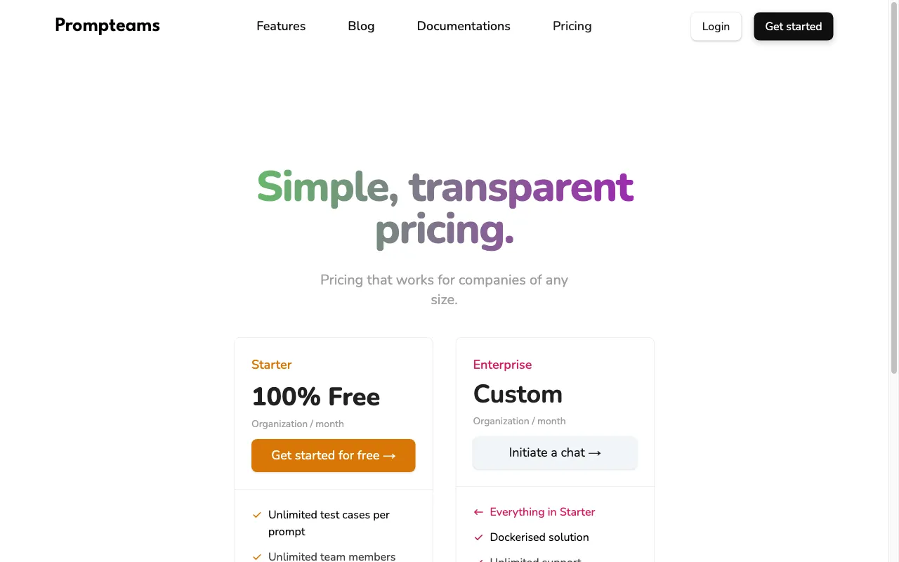 Prompteams — pricing page