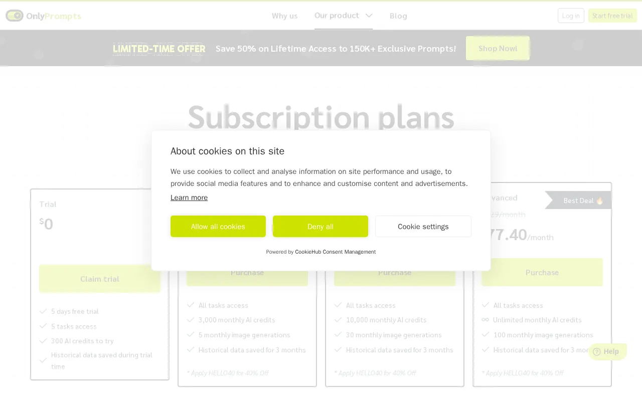 prompthub — pricing page