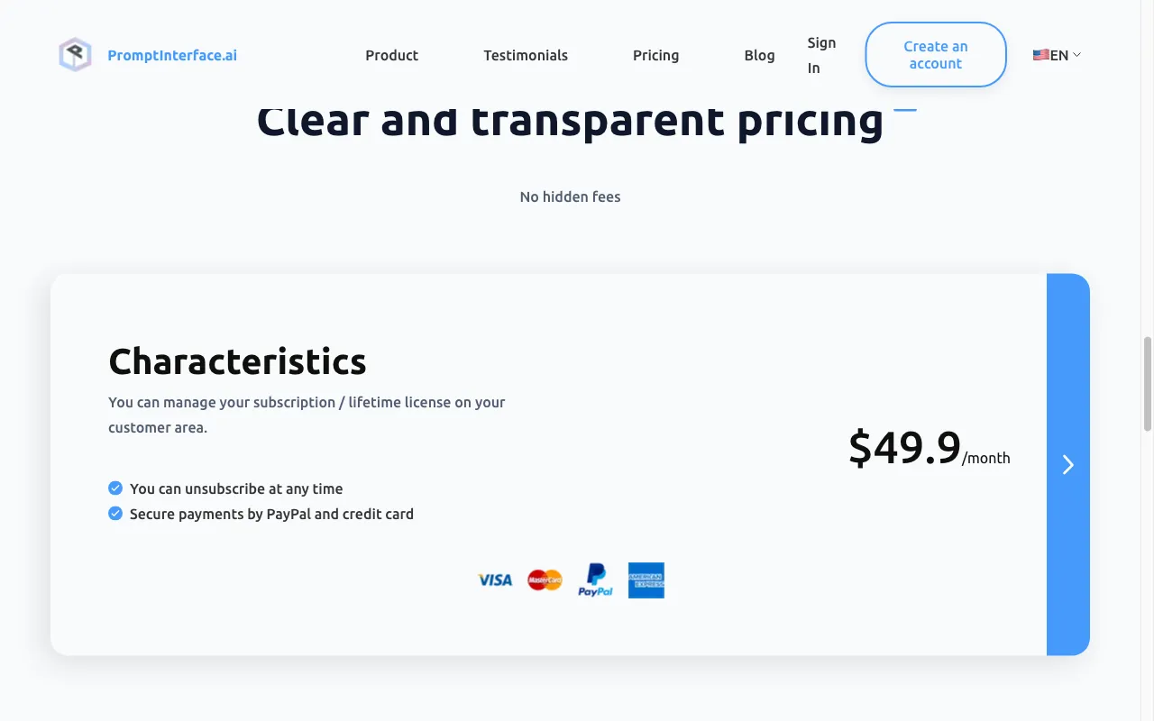 PromptInterface.ai — pricing page