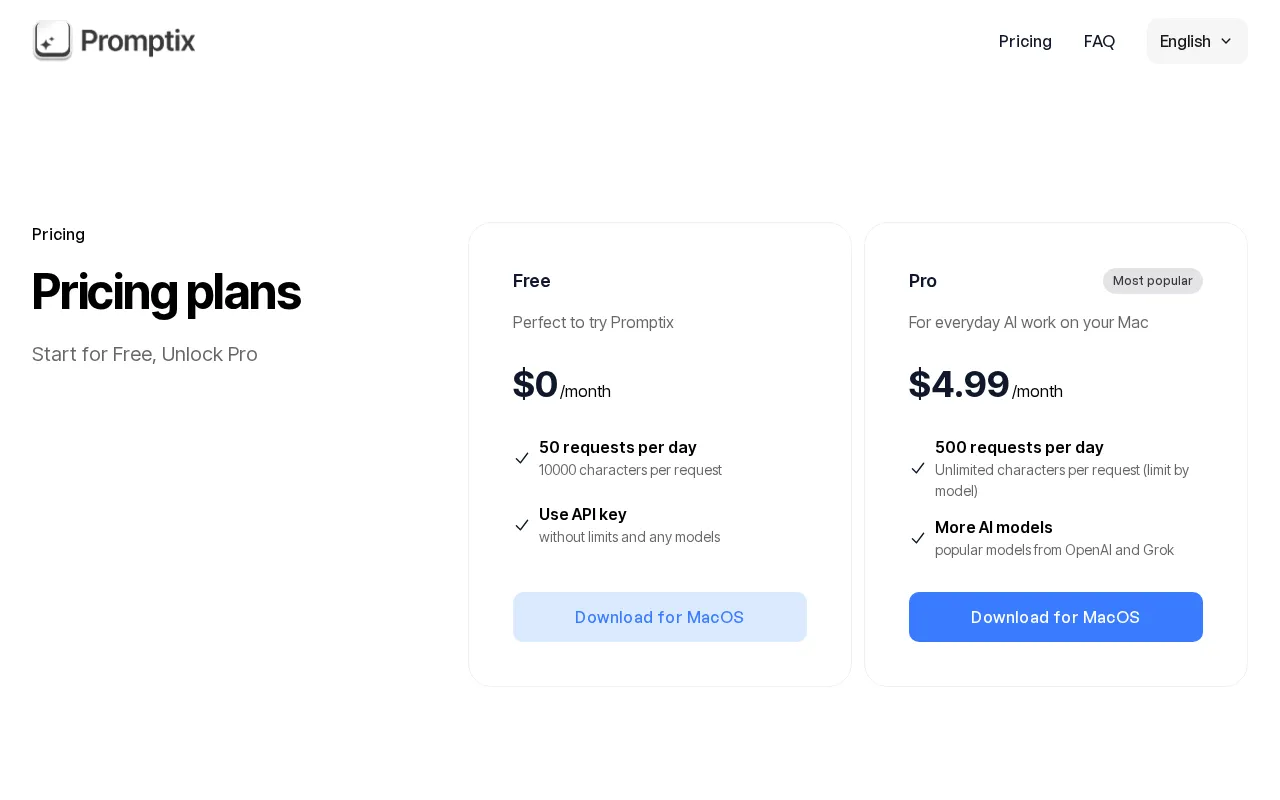Promptix — pricing page