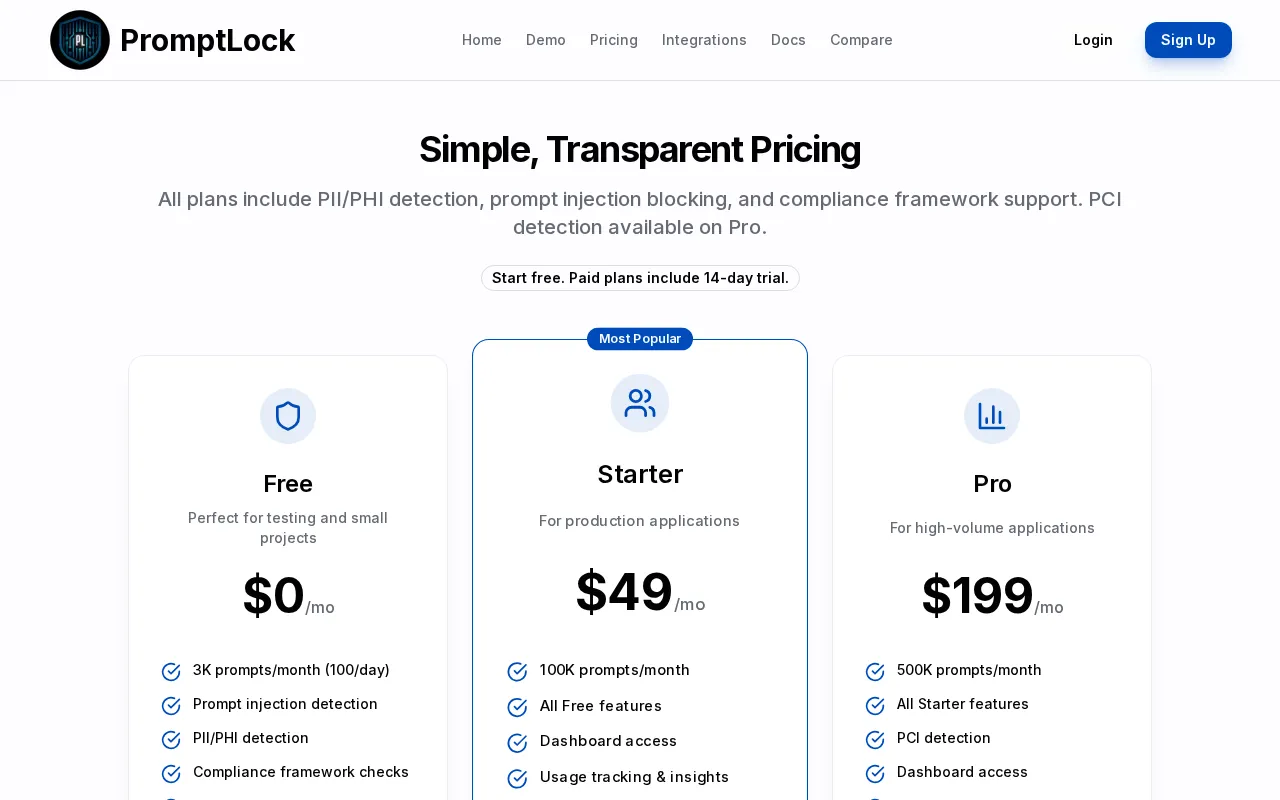 Promptlock — pricing page