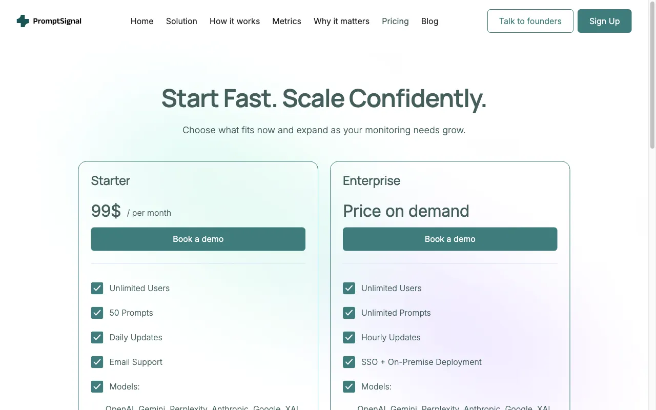 PromptSignal — pricing page