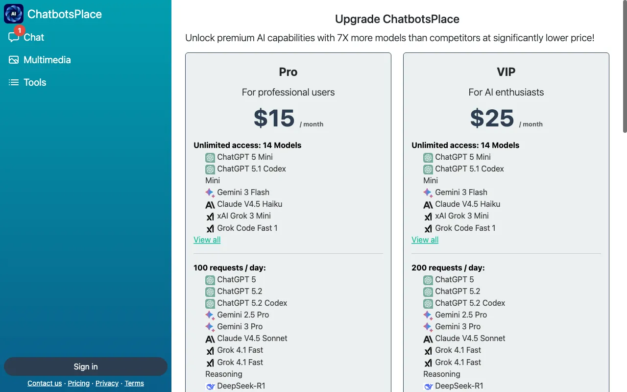 ChatbotsPlace — pricing page