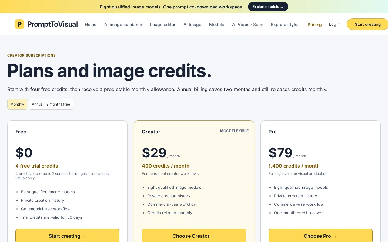 PromptToVisual — pricing page