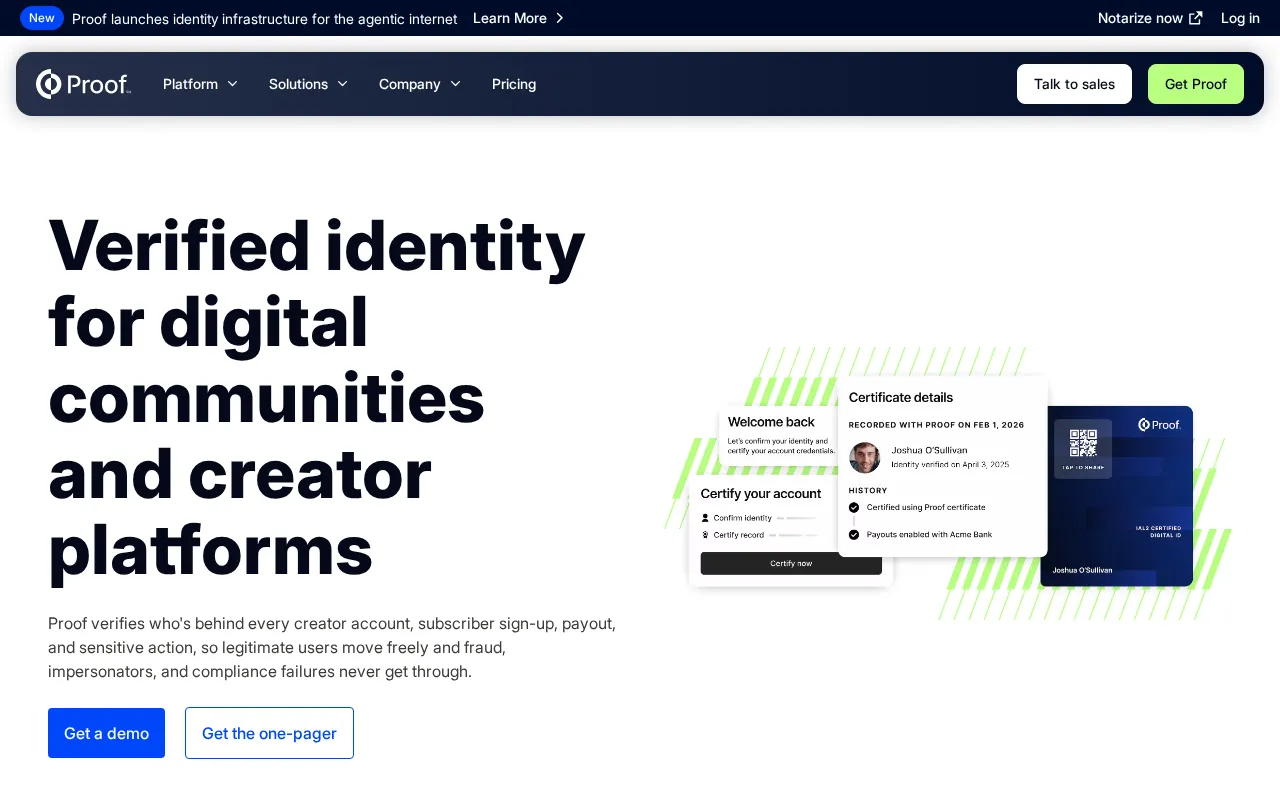 Proof — pricing page