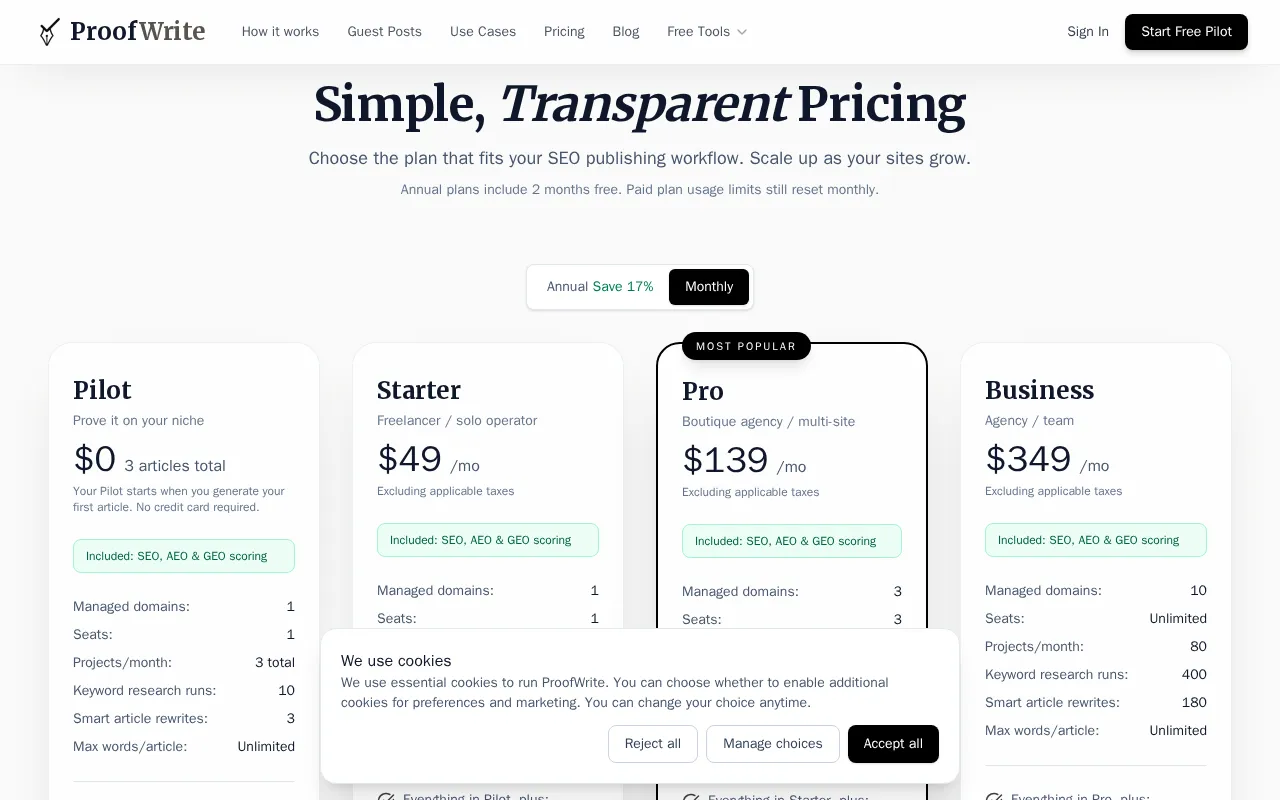 ProofWrite.io — pricing page