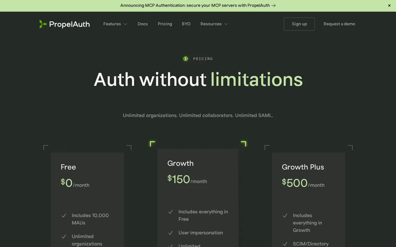 PropelAuth — pricing page