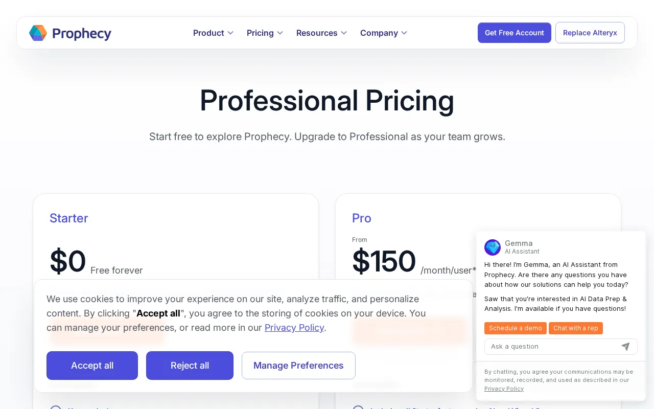 Prophecy — pricing page