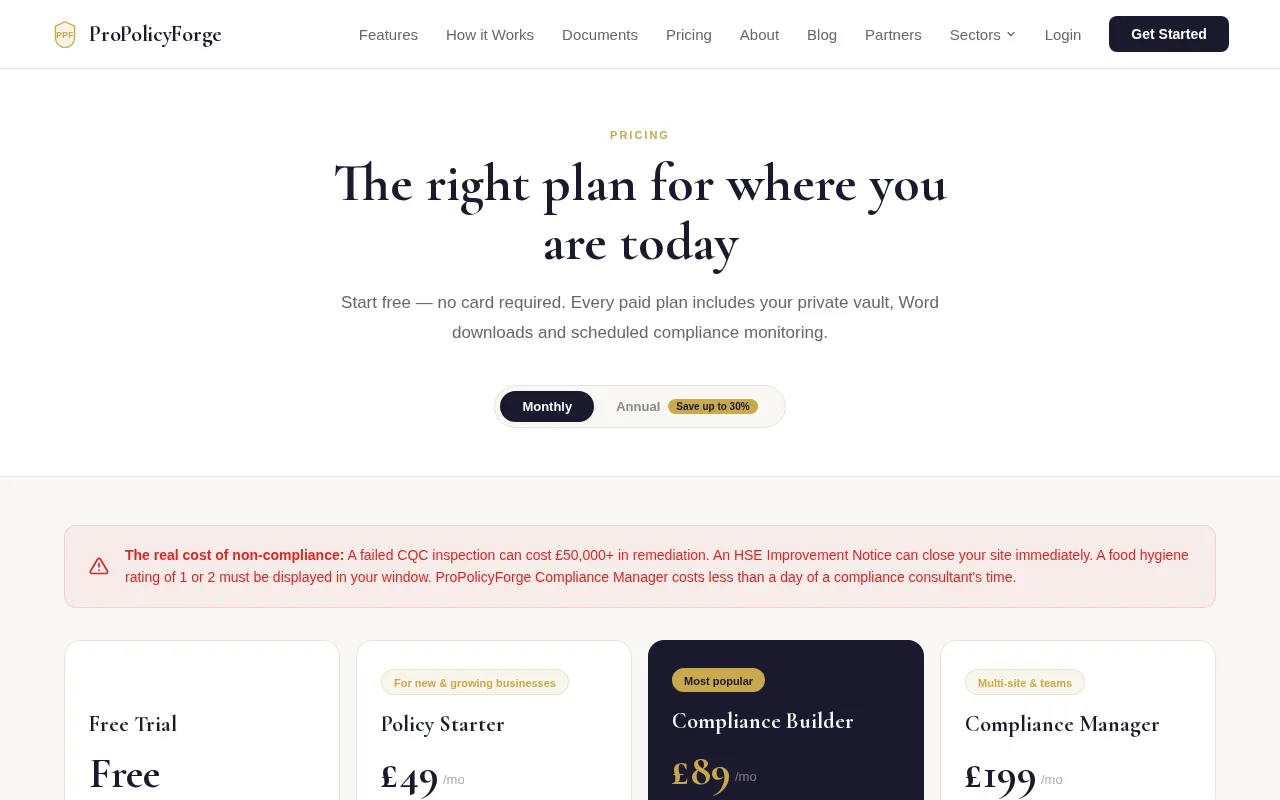 ProPolicyForge — pricing page