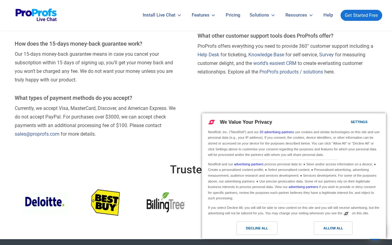ProProfs Chat — pricing page