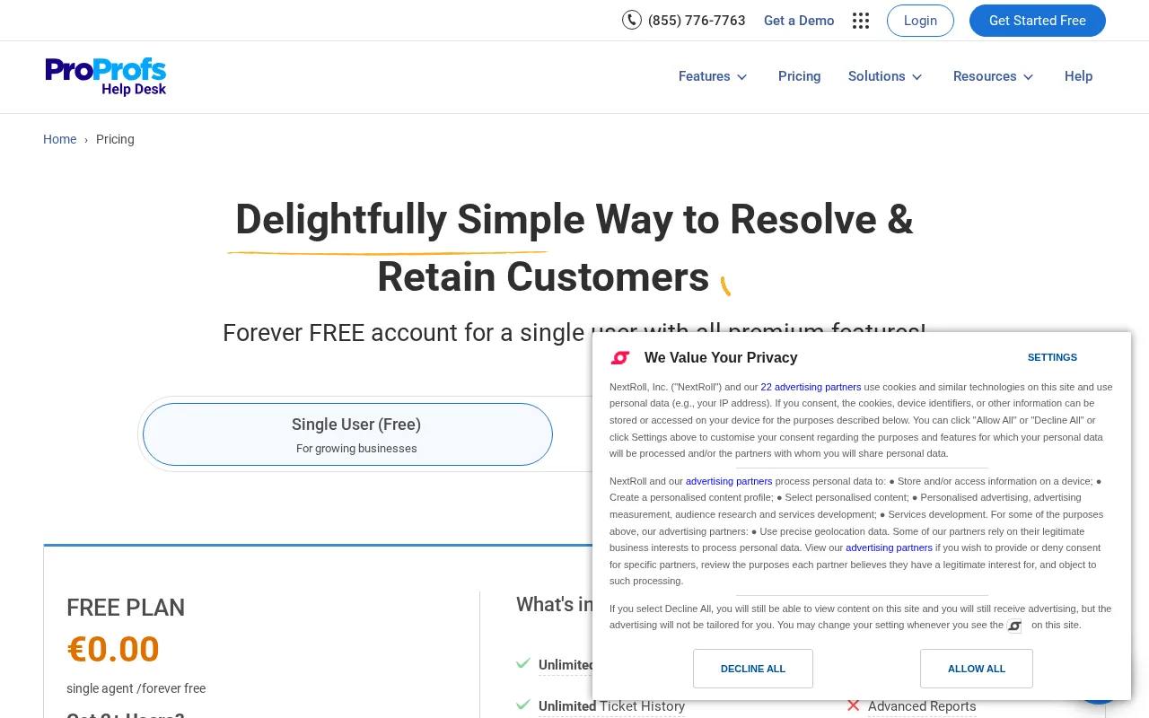 ProProfs Help Desk — pricing page