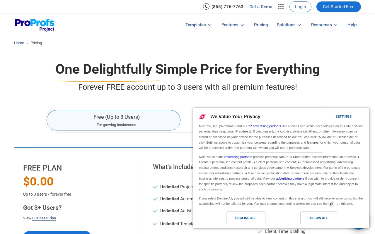 ProProfs Project — pricing page