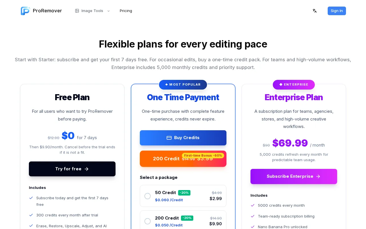 ProRemover — pricing page