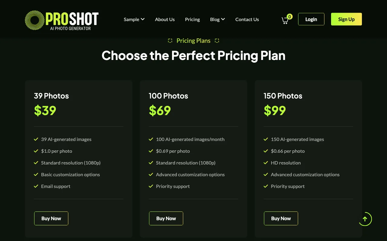 proshot.app — pricing page