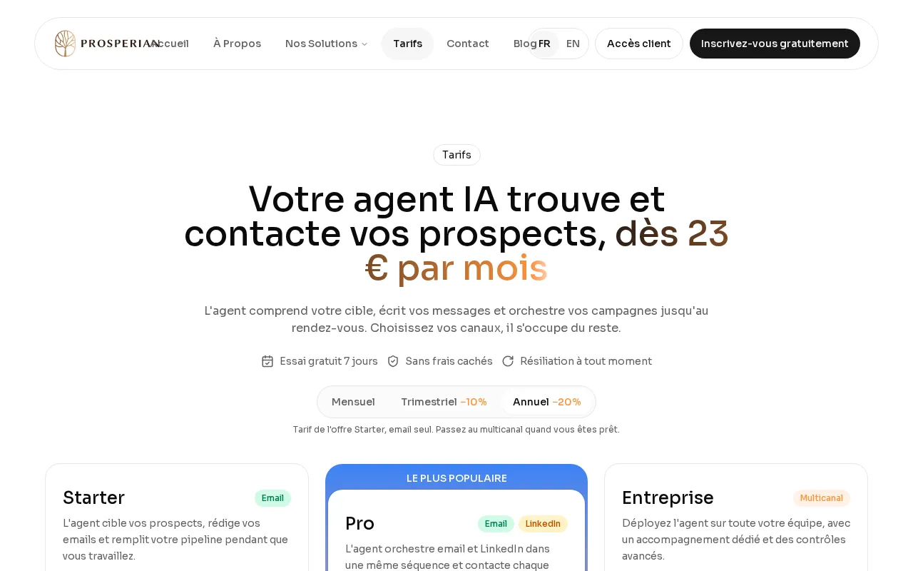 Prosperian — pricing page