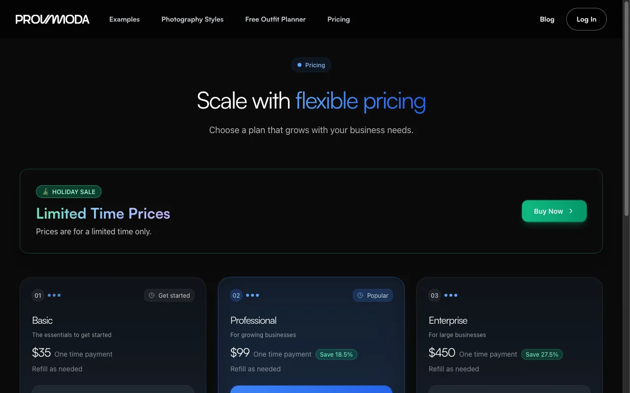 Provamoda — pricing page
