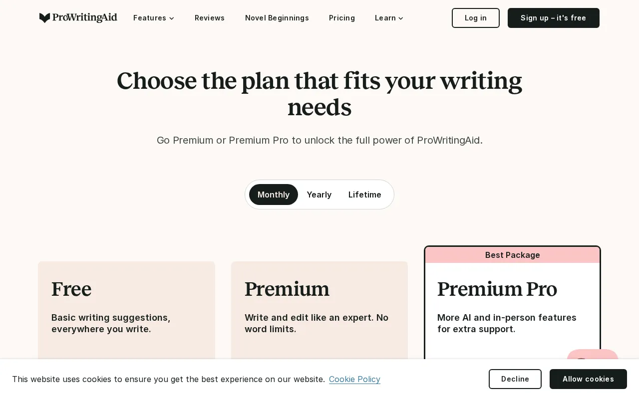 ProWritingAid — pricing page