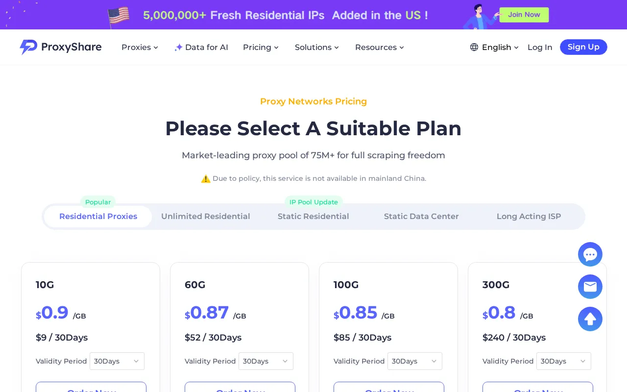 Proxyshare — pricing page