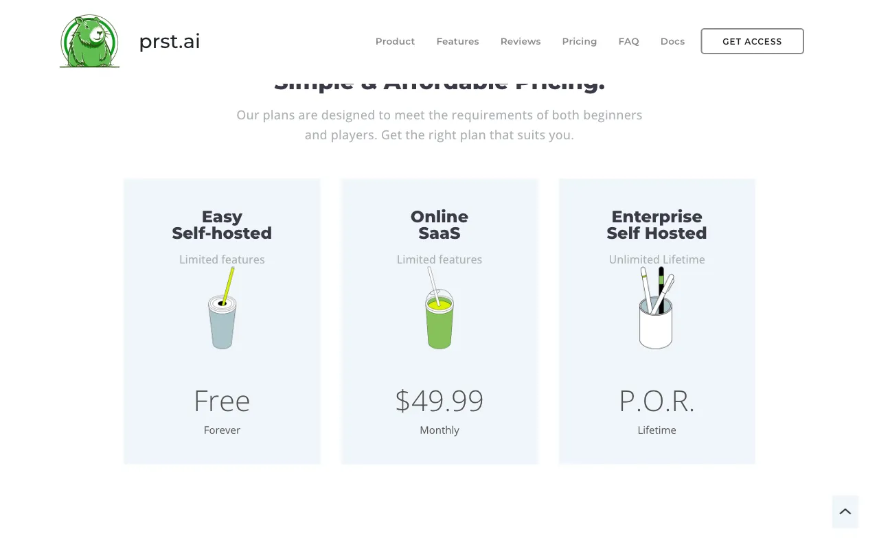 PRST.ai — pricing page