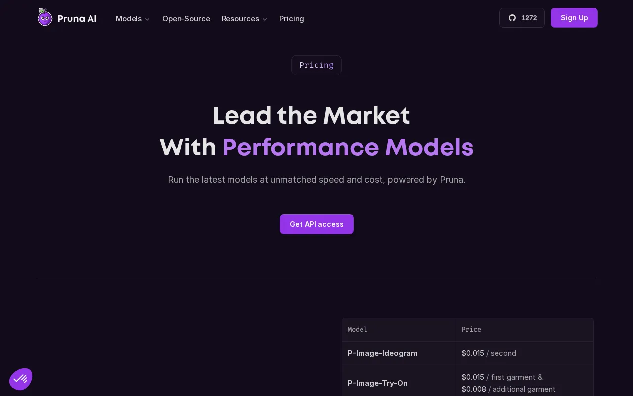Pruna AI — pricing page