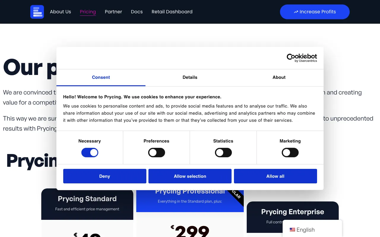 Prycing — pricing page