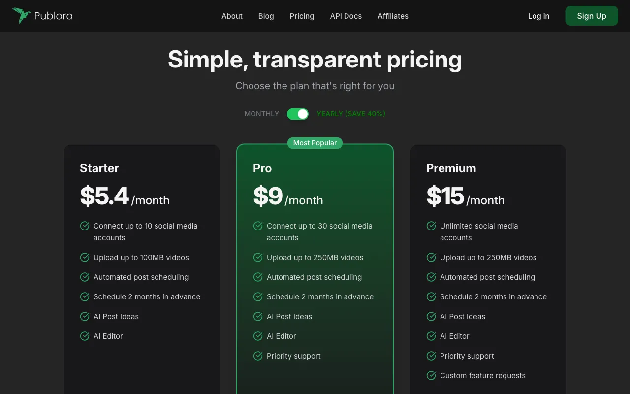 Publora — pricing page