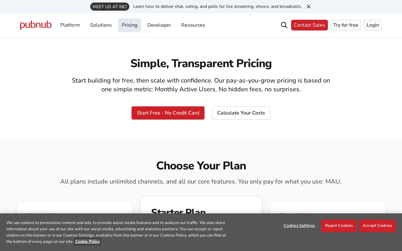Pubnub — pricing page