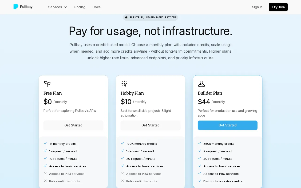 Pullbay — pricing page