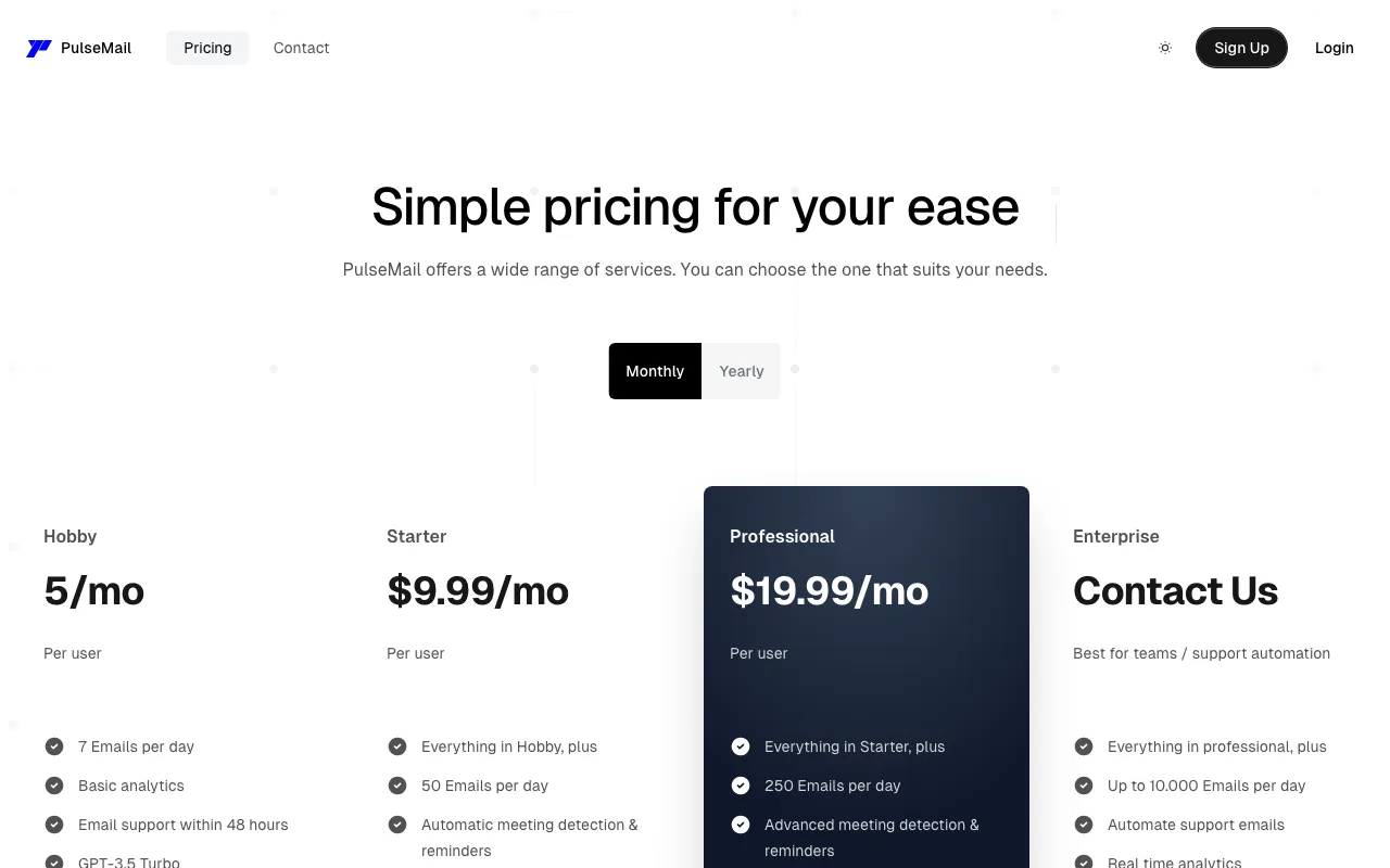 PulseMail — pricing page