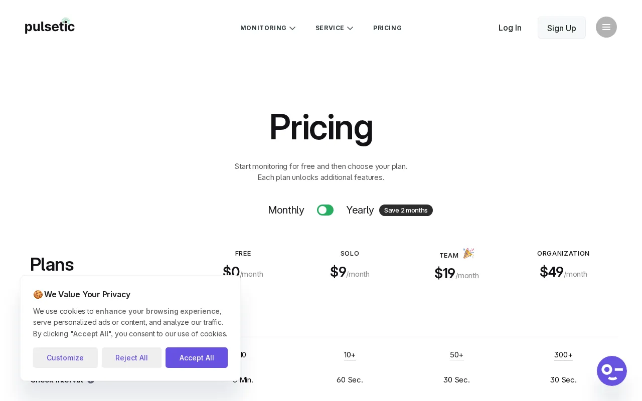 Pulsetic — pricing page