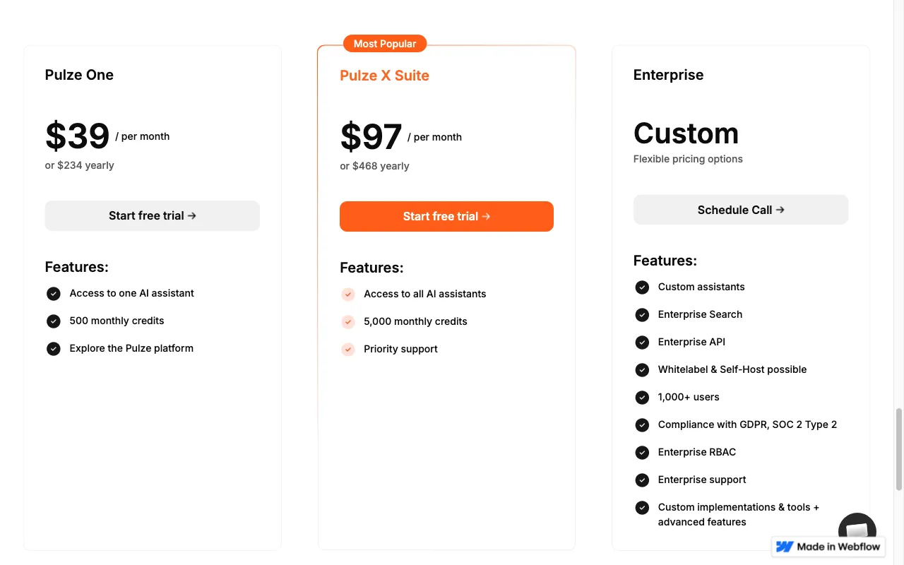 Pulze — pricing page