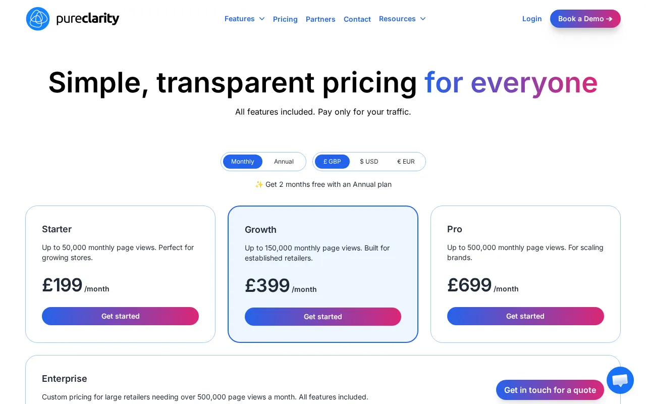 PureClarity — pricing page