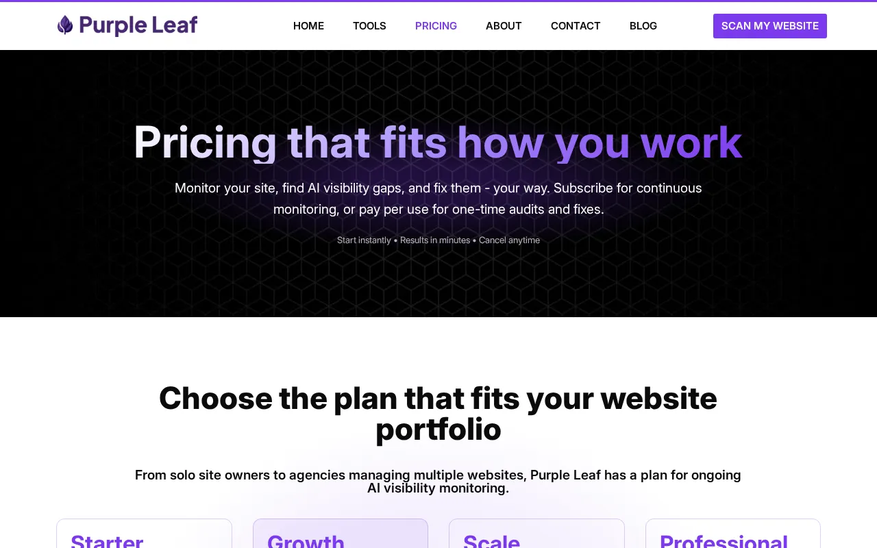 Purple Leaf — pricing page