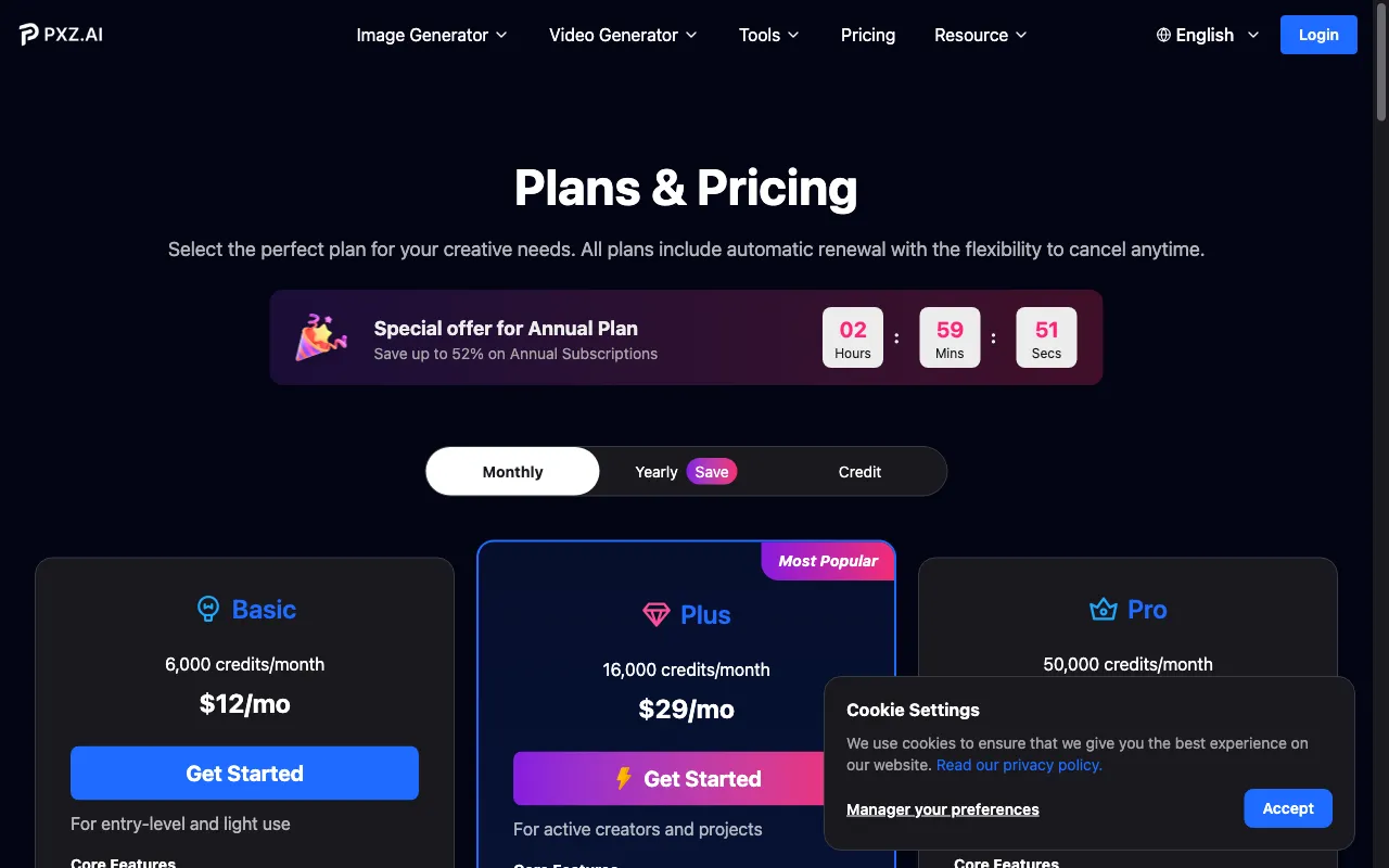 PXZ AI — pricing page