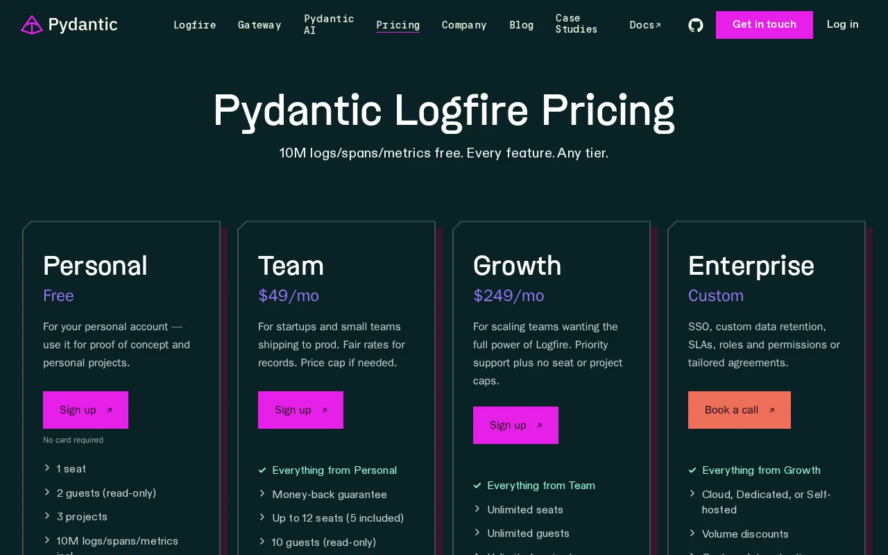 Pydantic — pricing page
