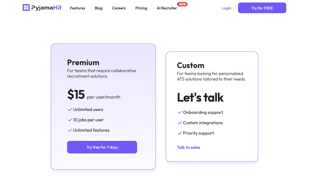 PyjamaHR — pricing page