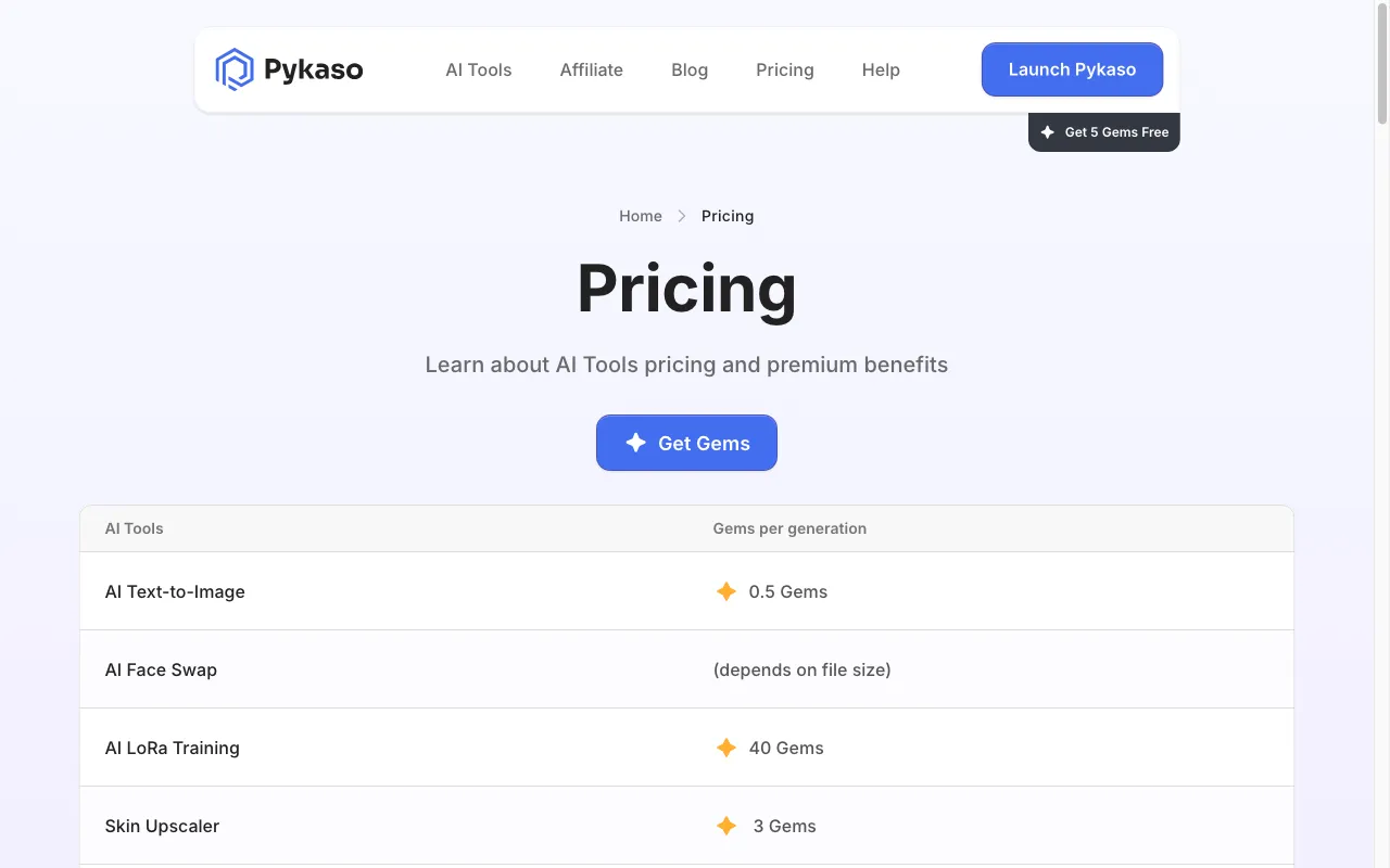 Pykaso AI — pricing page